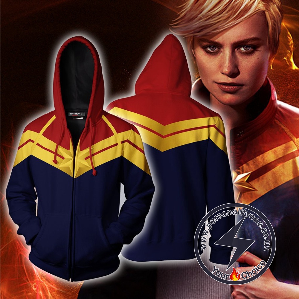 Captain Marvel Hoodie-Captain Marvel Zip Up Hoodie #19002